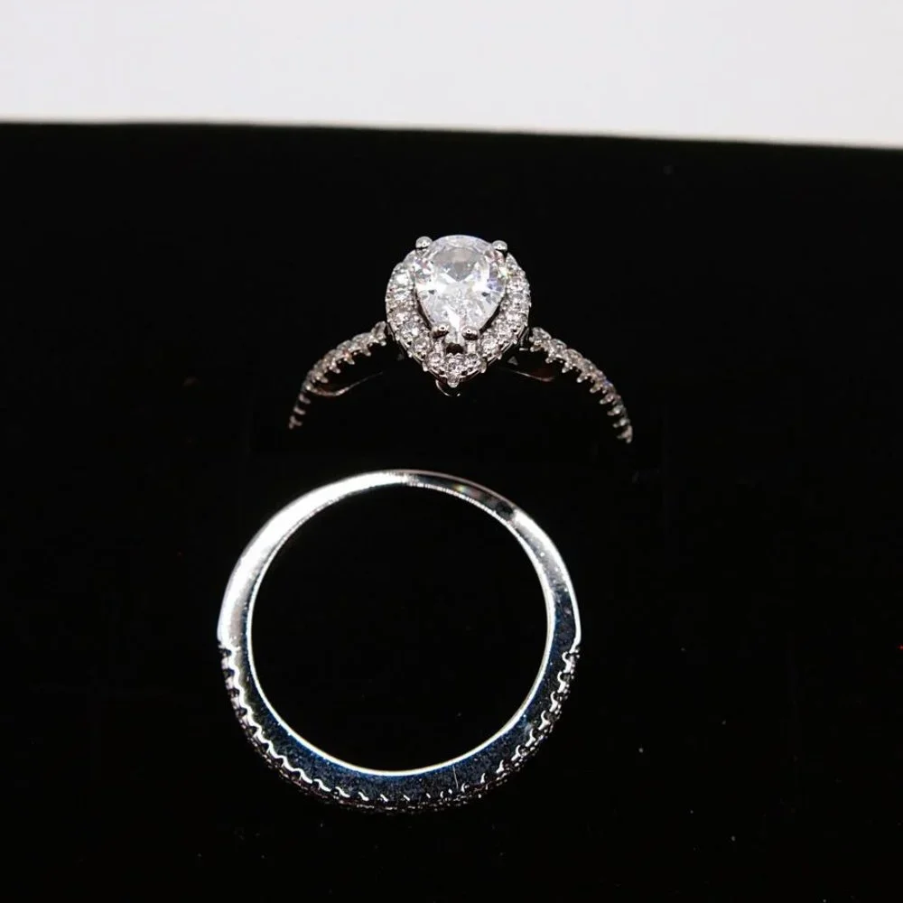 Beautiful 2 Pc. Teardrop Bridal Set,  .925 Solid Sterling Silver!!!! - Picture 5 of 8